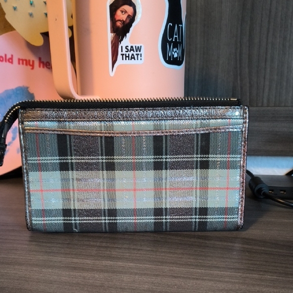 Coach Signature Plaid Wristlet - Black, Brown, Gray - Picture 5 of 6